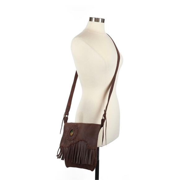 Handmade Brown leather fringe Crossbody bag